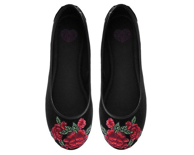 TUK-A9432L Velvet Vegan Rose Embroidered Flat 2 TUK-A9432L Velvet Vegan Rose Embroidered Flat