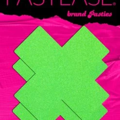 Pastease Plus X: Neon Green Day-Glow Lycra Cross Nipple Pasties