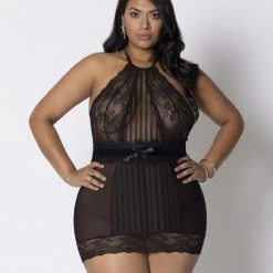 ICollection Halter Soft Cup Lace & Mesh Chemise