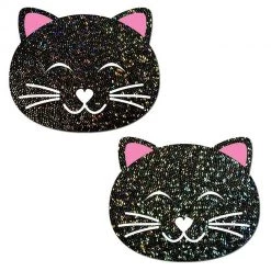 Pastease - Happy Black Glitter Kitty Cat Nipple Pasties