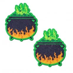 Pastease Halloween Cauldron: Black & Green Flaming Bubbling Witches Brew Nipple Pasties