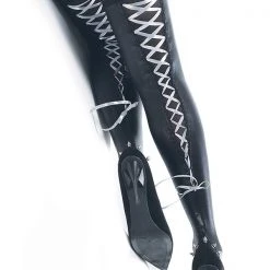 Coquette Wet Look Thigh High Stockings With Lace Ups