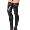 Coquette Toeless Wet Look Stockings With Lace Silicone Grip Tops