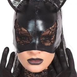 Coquette Wet Look Cat Mask With Lace Eyes & Ears Fetish