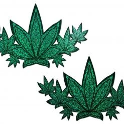 Festival Pastease Demi: Weed Green Glitter Pot Leaves Breast Cover Pasties