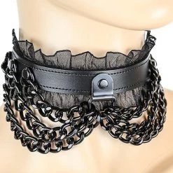 Funk Plus Hanging Chain Lace Trim Collar SteamPunk