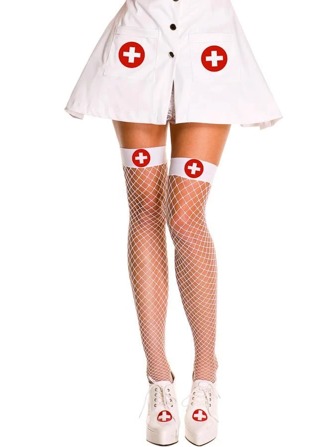 Music Legs Halloween Fishnet Thigh Hi "Nurse" 3 Music Legs Halloween Fishnet Thigh Hi "Nurse"