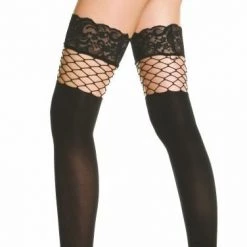 Music Legs Lace Top Fishnet Thigh Hi