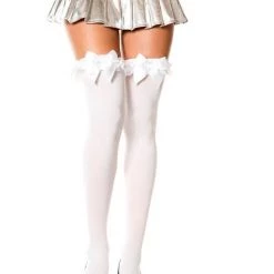 Music Legs Christmas Ruffle Satin Bow Thigh Hi