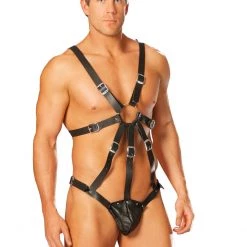 Elegant Moments Fetish Leather Harness With Attached Pouch