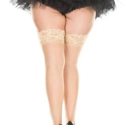 Music Legs Backseam Silicone Lace Top Spandex Thigh Hi