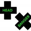 Pastease Festival Plus X: 'Head Banger' Black & Neon Green Cross Nipple Pasties
