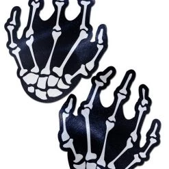 Pastease - Boney Skeleton Hands On Black Nipple Pasties Festival