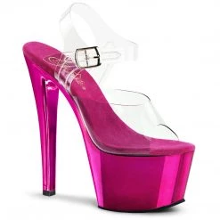 Pleaser SKY-308 - Clear-Hot Pink Chrome - 13 New