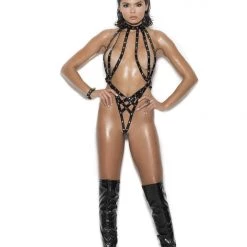 Elegant Moments Fetish Vinyl Halter Neck Strappy Teddy